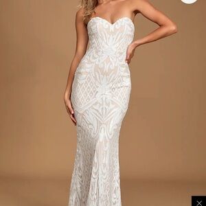 Lulu's Olivia White Sequin Strapless Dress
